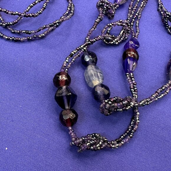 Super Long Coldwater Creek Shades of Purple Glass Bead Necklace - Picture 5 of 13